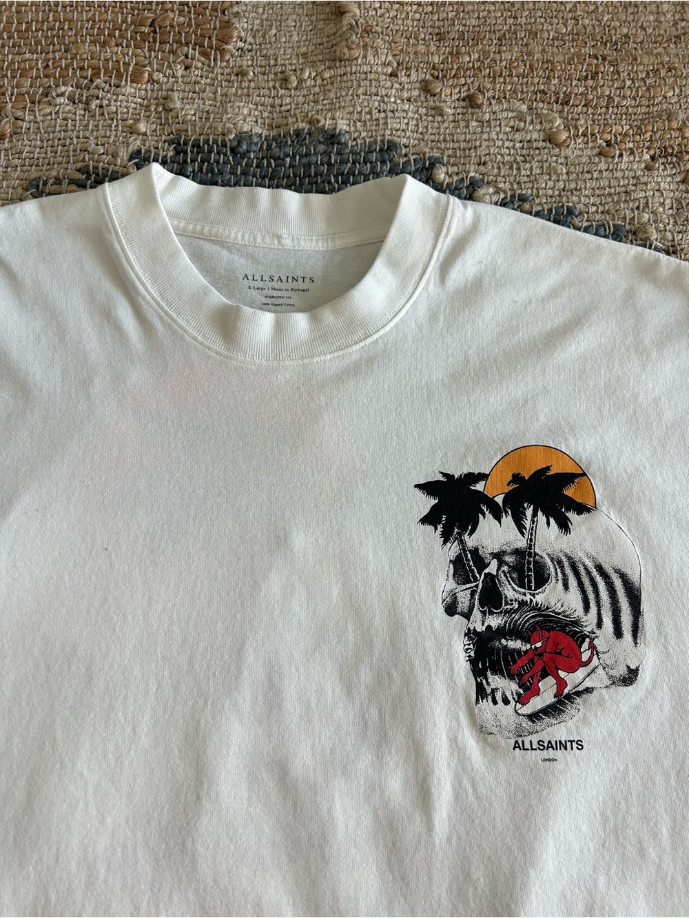 AllSaints Breaker London White Oversized Skull Palm Tree Graphic Tee